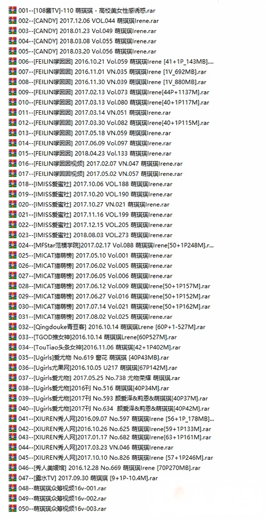 萌琪琪Irene 全集包括38套图+高清9视频+16个众筹小视频，大小23.75G